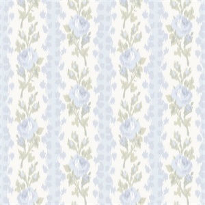 Blooming Heirloom Blue Romance Rose Stripe Wallpaper