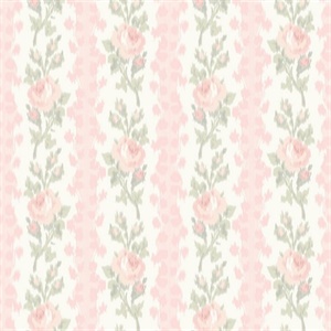 Blooming Heirloom Marie Pink Rose Stripe Wallpaper
