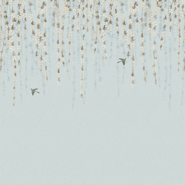 Blossom Mural Blue Wallpaper