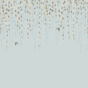 Blossom Mural Blue Wallpaper