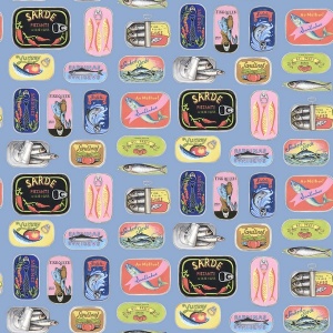 Blue Sardine Tins Peel & Stick Wallpaper