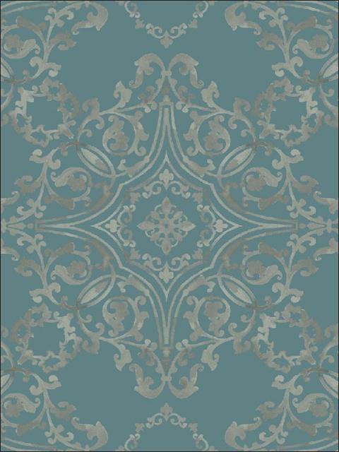 Blue with Grey Glittered Damask