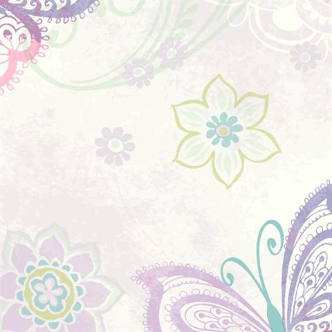 Fantasia Purple Boho Butterflies Scroll Wallpaper