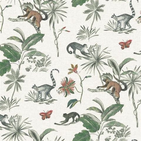 Botanicals &amp; Lemurs Peel and Stick Wallpaper