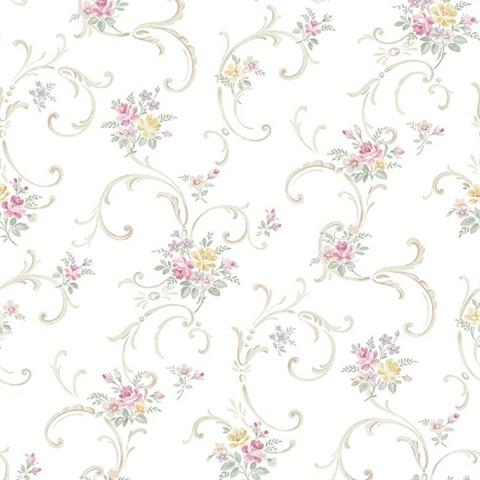 Bouquet Scroll Floral Wallpaper