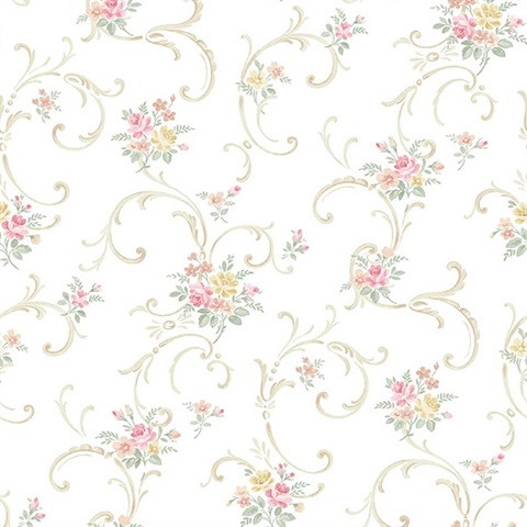 Bouquet Scroll Floral Wallpaper