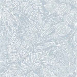 Brentwood Sky Blue Palm Leaves Wallpaper by Scott Living