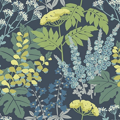 Brie Dark Blue Forest Flowers Wallpaper