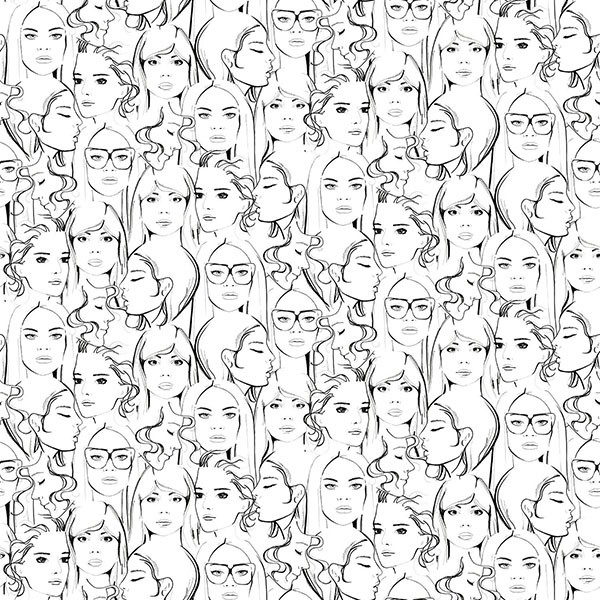 Buckley Off-White Face Collage Wallpaper