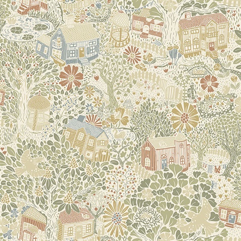 Bygga Bo Neutral Woodland Village Wallpaper