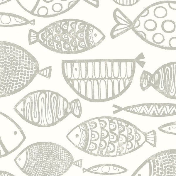 Cadence Fish Lily Grey Wallpaper
