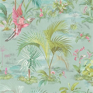 Calliope Light Blue Palm Scenes Wallpaper