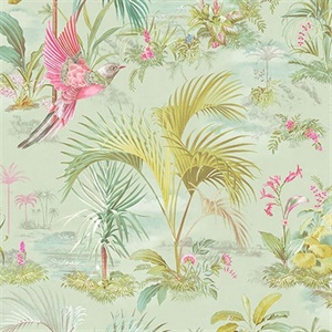 Calliope Seafoam Palm Scenes Wallpaper