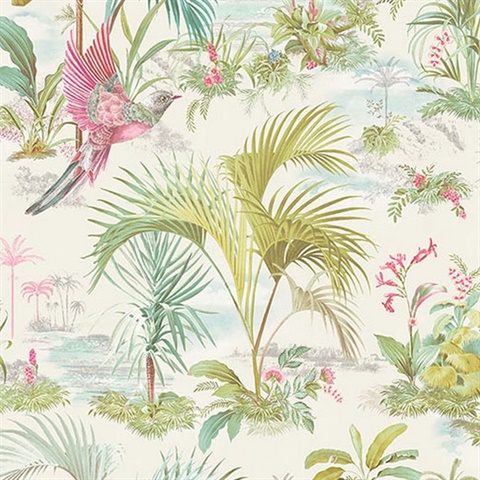 Calliope White Palm Scenes Wallpaper