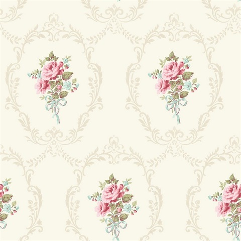 Camellia White Floral Cameo Wallpaper