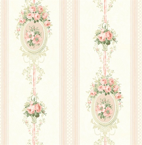 Cameo Stripe Floral Wallpaper