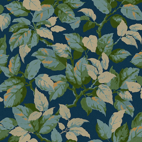 Canopy Navy Leaf Wallpaper