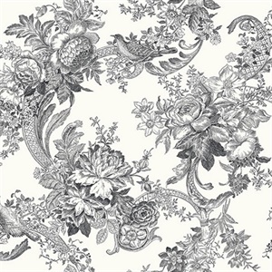 Carmel Black Baroque Florals Wallpaper