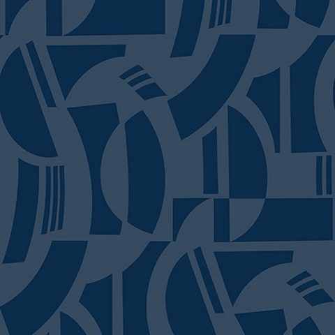 Carter Indigo Geometric Flock Wallpaper by Scott Living