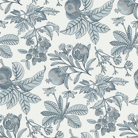 Cecilia Light Blue Fruit Wallpaper