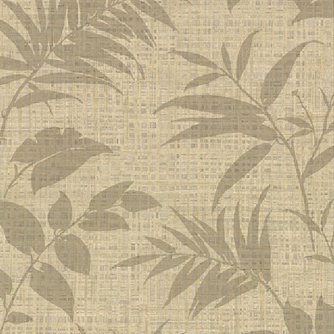 Chandler Khaki Botanical Faux Grasscloth Wallpaper
