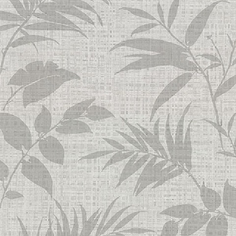 Chandler Light Grey Botanical Faux Grasscloth Wallpaper