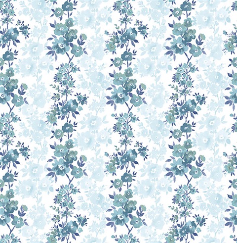Charlise Blue Floral Stripe Wallpaper