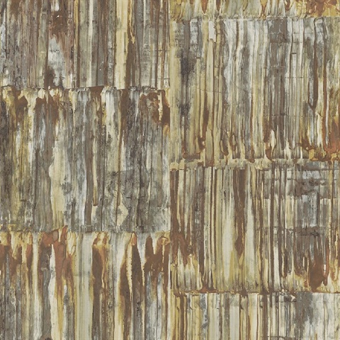 Patina Brass Faux Metal Panels Wallpaper