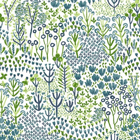 Chilton Teal Wildflowers Wallpaper