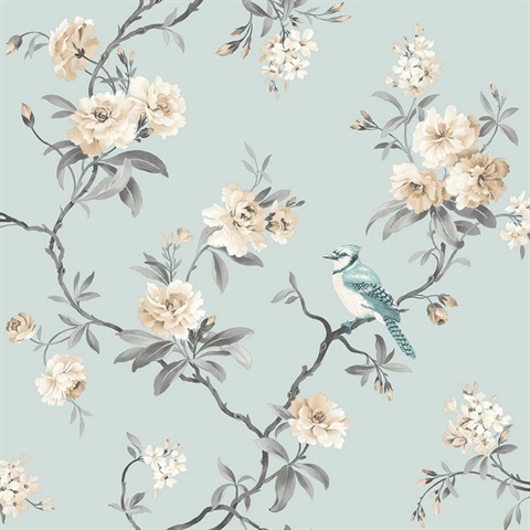 Chinoiserie Blue Floral Wallpaper