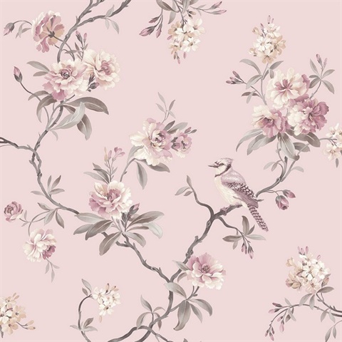 Chinoiserie Pink Floral Wallpaper