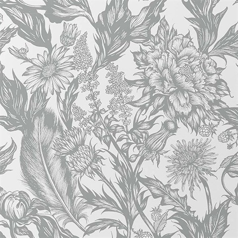 Cinna Silver Wild Flowers Wallpaper