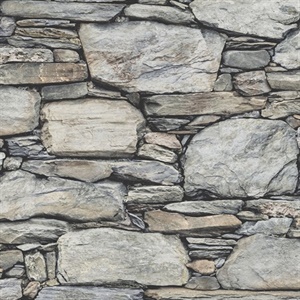 Cobble Light Grey Stone Wall Wallpaper
