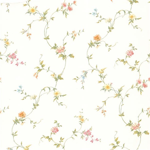 Connie White Small Floral Trail Wallpaper