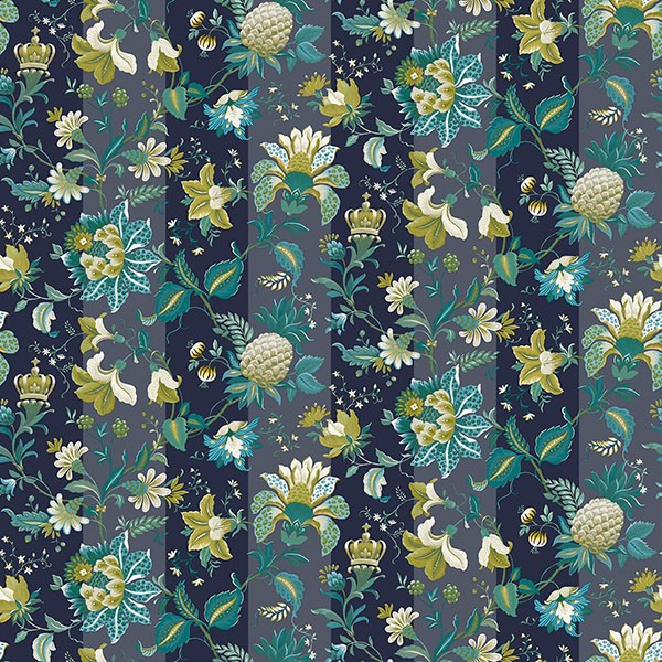 Cornelia Navy Floral Stripe Wallpaper