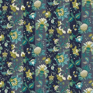 Cornelia Navy Floral Stripe Wallpaper