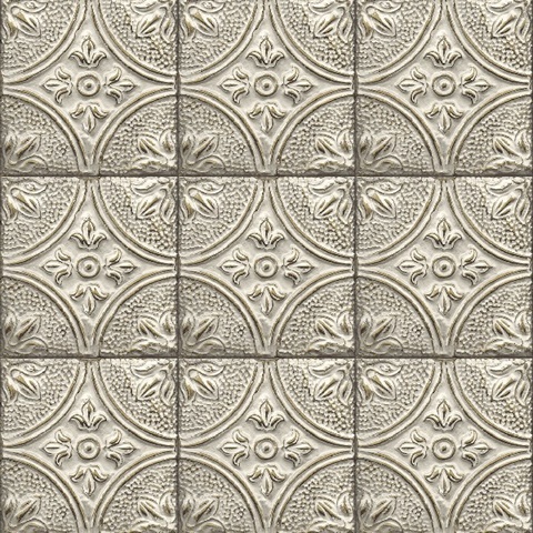 Cornelius Grey Tin Celing Tile Wallpaper