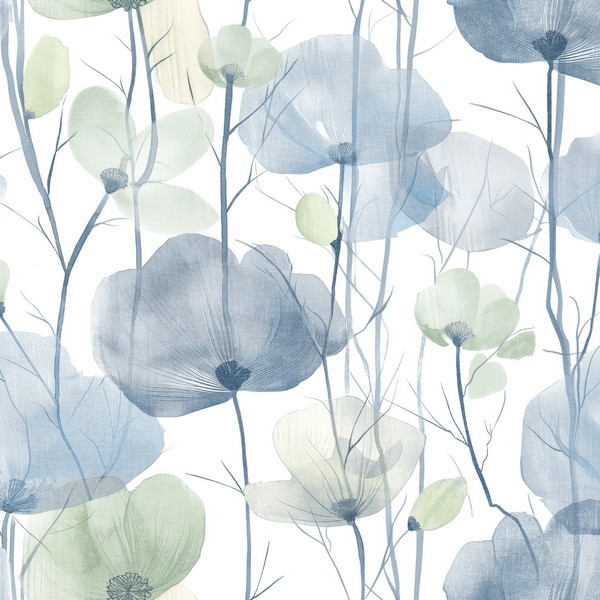 Cotswolds Poppies Blue Floral Wallpaper