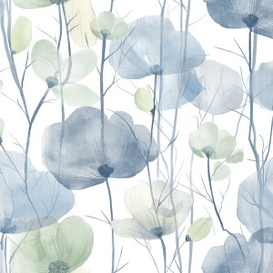 Cotswolds Poppies Blue Floral Wallpaper