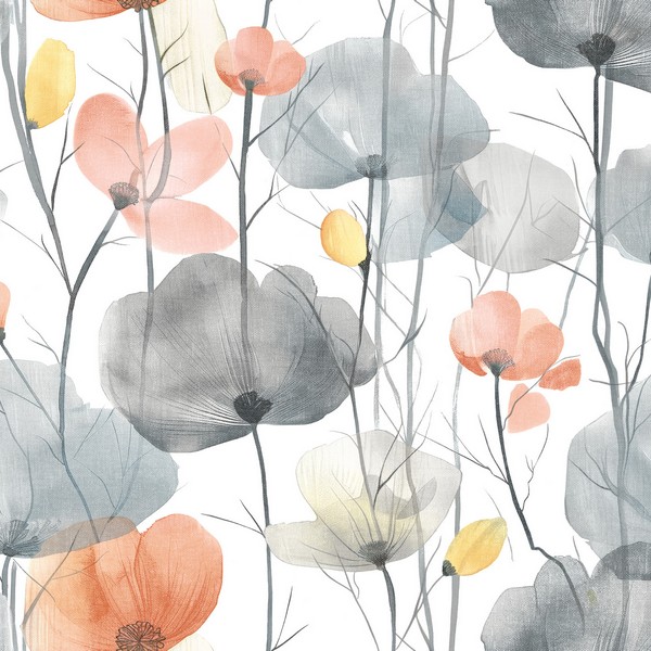 Cotswolds Poppies Coral Floral Wallpaper