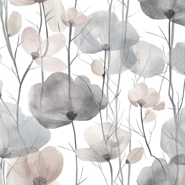 Cotswolds Poppies Grey Floral Wallpaper