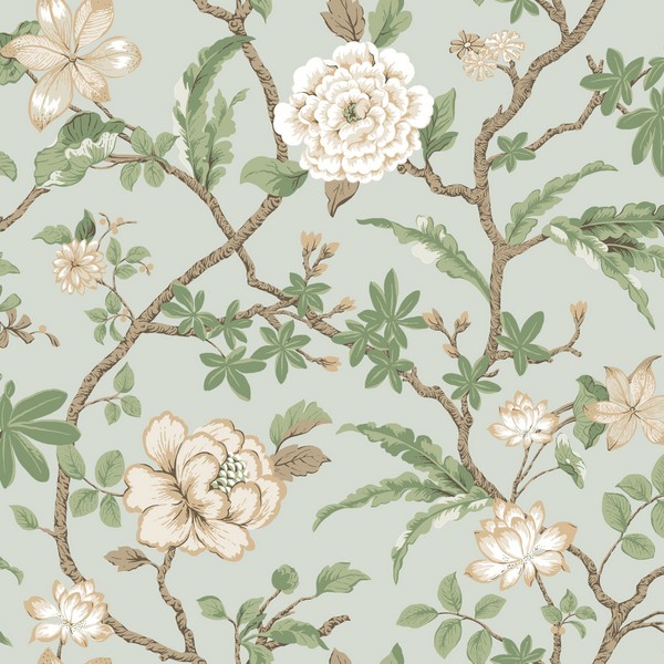 Courtyard Botanical Pale Blue Wallpaper
