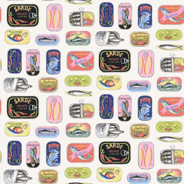 Cream Sardine Tins Peel & Stick Wallpaper
