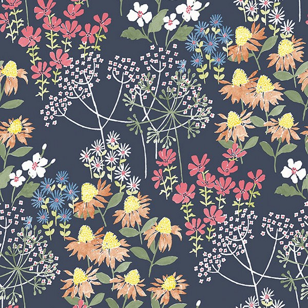 Cultivate Navy Springtime Blooms Wallpaper
