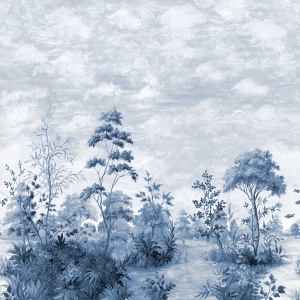 Cumbria Mural Blue and White on Pearl Wallpaper