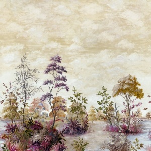 Cumbria Mural Eggplant on Pearl Wallpaper