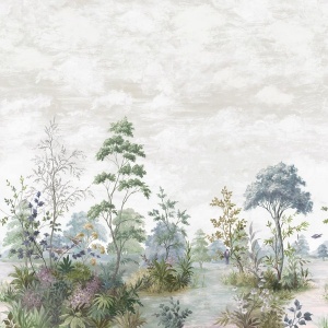 Cumbria Mural Pale Blue and Green on Pearl Wallpaper