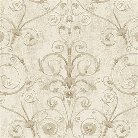Curlicue Beige Scroll Wallpaper