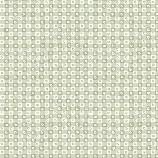 Daisy Gingham Green Floral Check Premium Peel + Stick Wallpaper