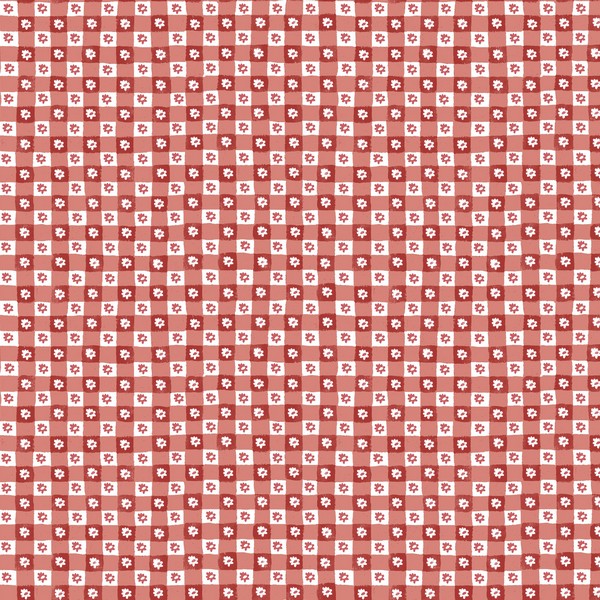 Daisy Gingham Red Floral Check Premium Peel + Stick Wallpaper